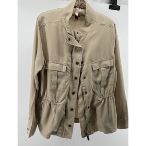 Vince Camuto Utility Jacket SIze M Beige Safari Lightweight Zip Snap Casual Chic